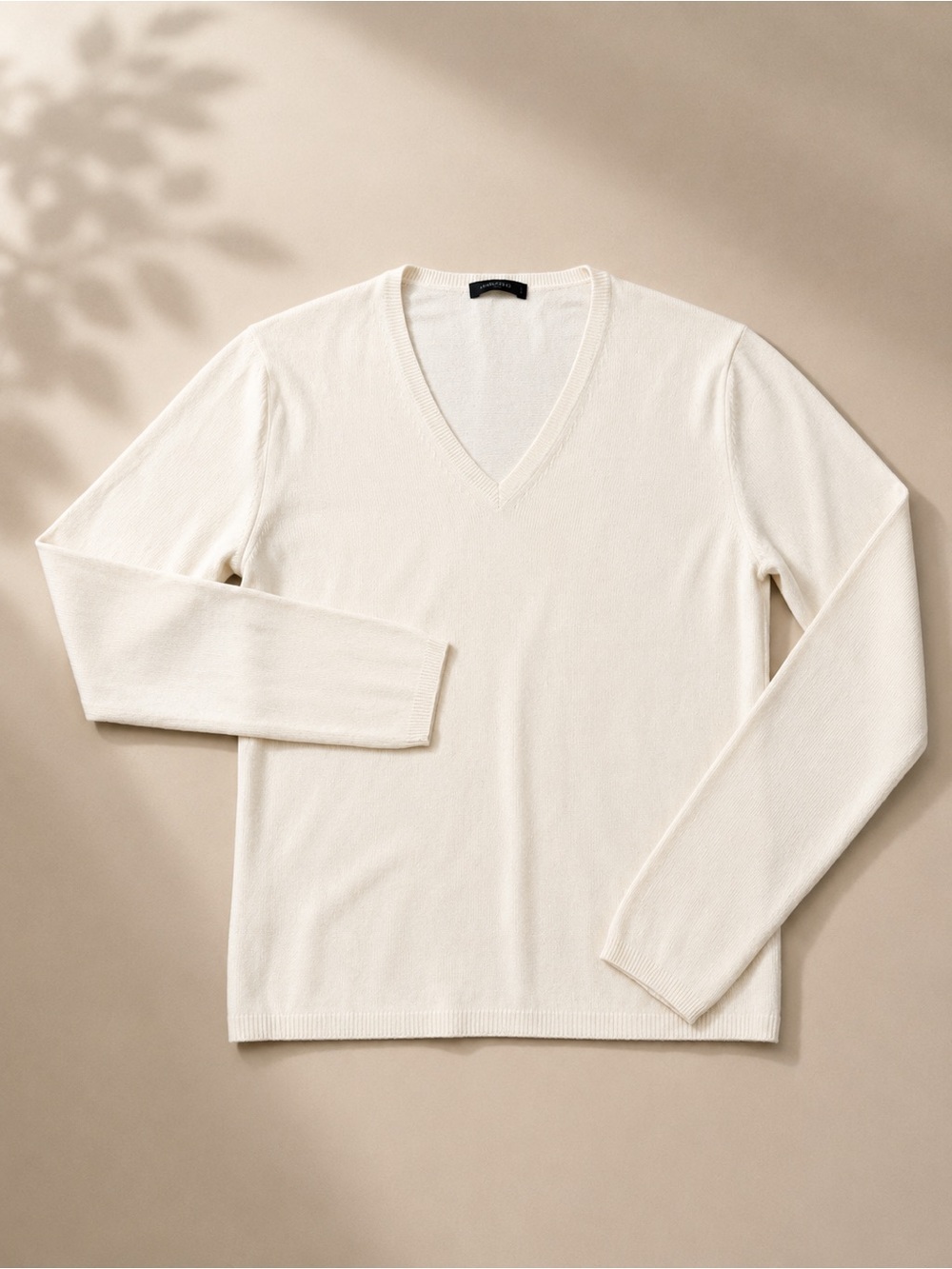Manrico 100% Cashmere V Neck Sweater Cream Luxury Knit Size S